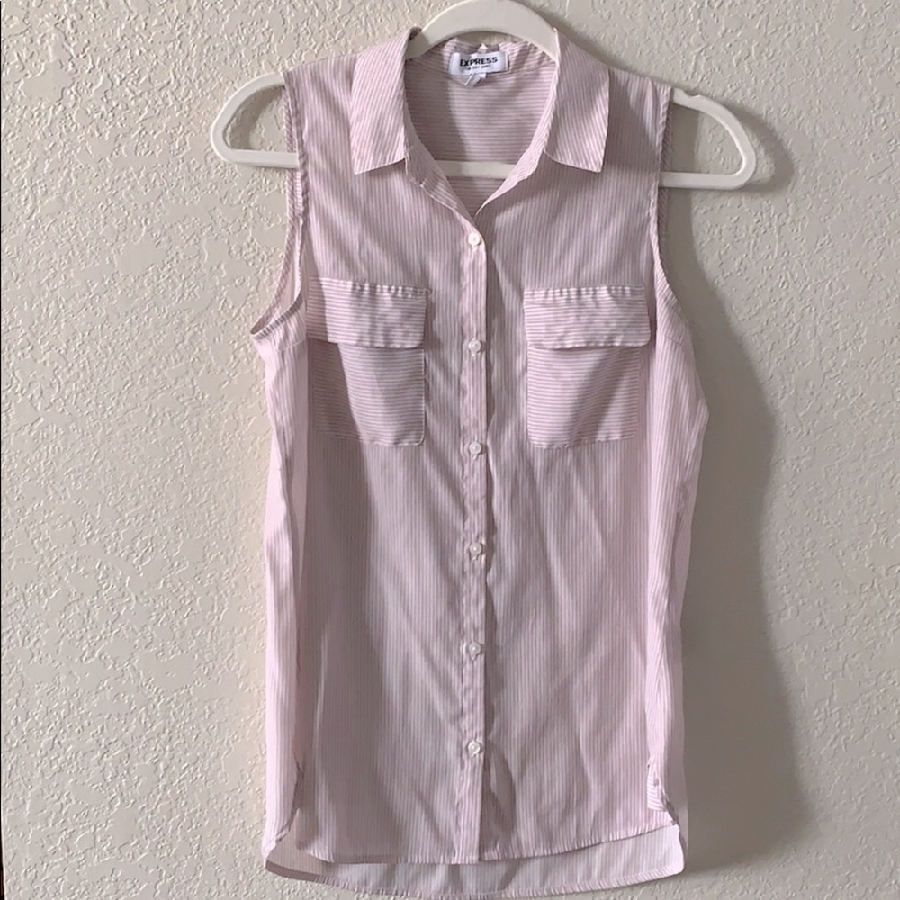 Express pink/white sleeveless button up blouse.